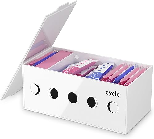 HIIMIEI Tampon Holder For Bathroom, Shark Week Feminine Period Product Organizer, Acrylic Sanitary Pad Tampon Storage Box For Woman Teen Girl（9.84*5.11*4.25inch, Cover lid