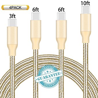 DANTENG USB Type C Cable,4Pack 3Ft 6Ft 6Ft 10Ft USB C Cable Nylon Braided Long Cord USB Type A to C Fast Charger for Samsung Galaxy Note8 S8 Plus, Apple Macbook, LG G6 V20, Pixel, Nexus 6P 5X(Gold)