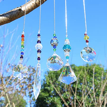 YUFENG Set 5 PCS Window Hanging Crystal Suncatcher Beads Chain Sphere Chandelier Lamps Light Pendant Curtain Wedding Decoration Gift