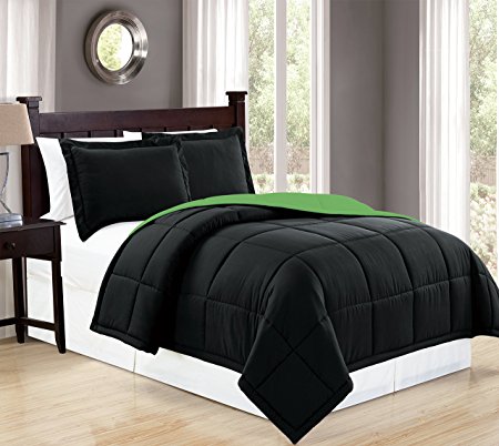 Mk Collection Down Alternative Comforter Set 3pc Full/queen (Full/queen, Black/Lime Green)