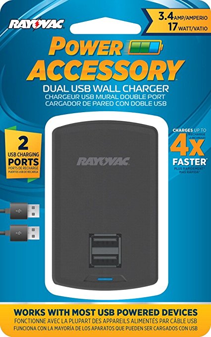 Rayovac Dual USB Wall Charger, 3.4 Amp (PS74)