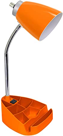 Limelights LD1057-ORG Gooseneck Organizer Desk Lamp with Ipad Tablet Stand Book Holder and Charging Outlet, Orange