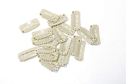 U Shape Metallic Snap Clips ins 20 Pcs for Hair Extension Hairpiece DIY Snap-Comb Wig Clips with Rubber (Blonde,Large Size)