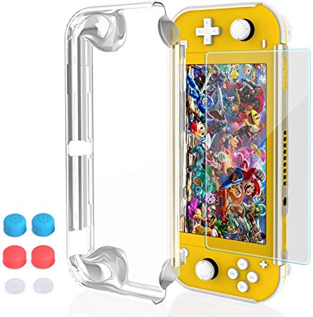 HEYSTOP Nintendo Switch Lite Case, PC Clear Protective Case Cover for Nintendo Switch Lite with Switch Lite Tempered Glass Screen Protector and Thumb Stick Caps