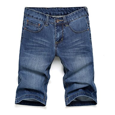 LONGYUAN Men's Fashionable Ripped Holes Hipster Straight Fit Denim Shorts