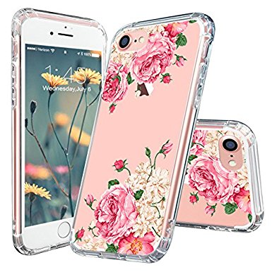 iPhone 7 Case, iPhone 7 Cover, MOSNOVO Tropical Floral Pink Rose Flower Clear Design Transparent Plastic Hard with TPU Bumper Protective Back Phone Case for Apple iPhone 7 (4.7 Inch)