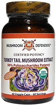 Turkey Tail Organic Extract 50% Polysaccharide Potency Mushroom Defenders 60 Veg Cap