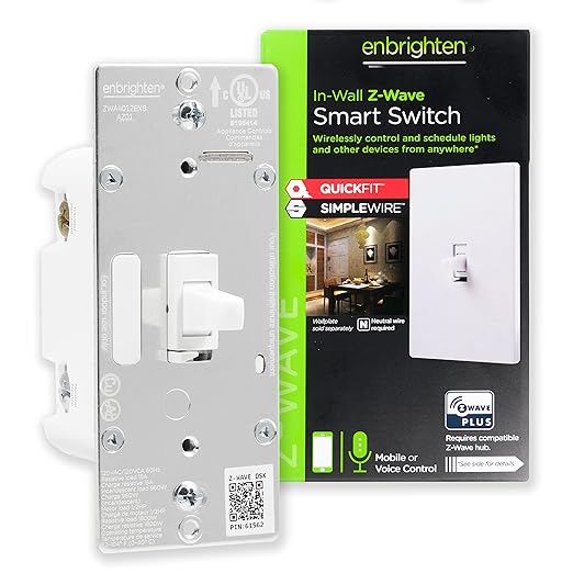 Enbrighten Z-Wave In-Wall Smart Light Switch with QuickFit and SimpleWire, White Toggle, Works with Google Assistant, Alexa, & SmartThings, Z-Wave Hub Required, Smart Home, 700 Series, 58436