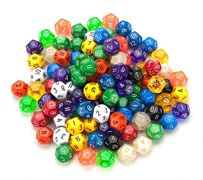 100  Pack of Random D12 Polyhedral Dice in Multiple Colors By Wiz Dice
