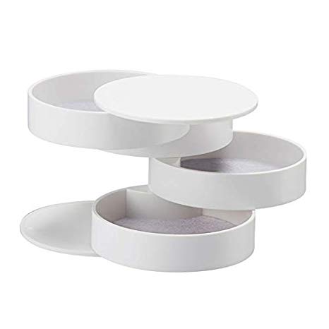 HengLiSam Jewelry Storage Box 4-Layer Rotatable Jewelry Accessory Storage Tray with Lid (White) …