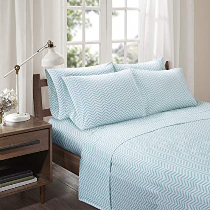 Cotton Jersey Sheets Set - Ultra Soft Queen Bed Sheet With Deep Pocket - Aqua Bedding Sets Includes 6 Pices [ 1 Fitted Sheet , 1 Flat Sheet and 4 Pillow Cases ] Chevron Knit Queen Size Sheets