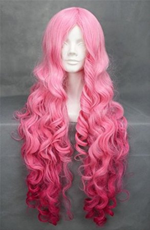 Kalyss women's long pink curly cosplay wigs