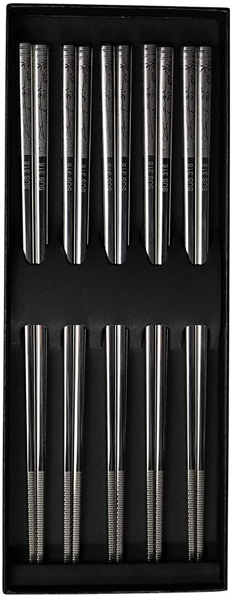Metal Chopsticks Stainless Steel Chopsticks Reusable Dishwasher Safe Non-slip Lightweight Square Chop Sticks Gift Set