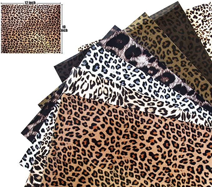 Trooer 7 Sheets 12 x 10 Inch Leopard HTV Heat Transfer Vinyl Wild Animal Print Iron on Vinyl Bundle Craft Cheetah HTV for DIY Clothing T-Shirt Hats Decoration