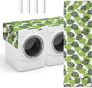 Washer Dryer Cover for the Top Dryer and Washer Top Protector Cover with Pockets Washing Machine Top Cover with Storage Bags for Christmas Home Kitchen Laundry, 70.9 x 22.8 Inches (Leaves)