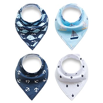 Baby Bandana Drool Bibs, Unisex 4-Pack Gift Set for Drooling and Teething, 100% Organic Cotton, Soft and Absorbent, Adjustable Snaps - for infant Boys and Girls by FunYoung