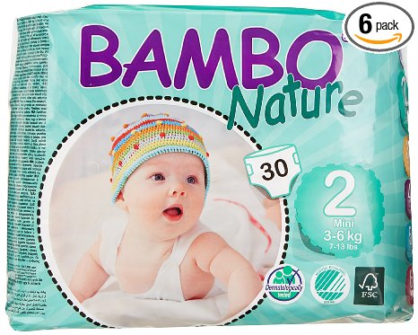 Bambo Nature Premium Baby Diapers, Mini, Size 2, 30 Count (Pack of 6) (One Month Supply)