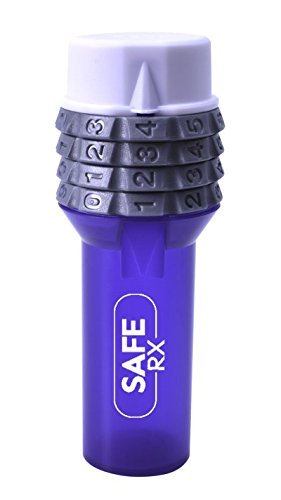 Safe Rx Locking Pill Bottle - Fixed Combination Lock - Child Resistant, Tamper Evident, Senior Friendly (Small, Blue)