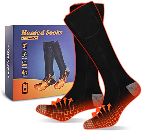 Muudee Electric Heated Warm Socks - Rechargeable Battery Cotton Heating Sock Thermal Foot Warmer for Women & Men Cold Winter Outdoor