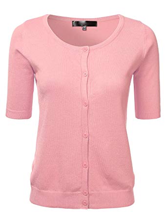 Womens Button Down Fitted Short Sleeve Fine Knit Top Cardigan Sweater