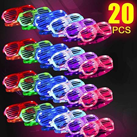 HDHF 2019 Light Up Glasses,Neon Party Supplies 20 Pack LED Glasses,6 Color LED Sunglasses Shutter Shades Light Up Plastic Shutter Shades Glow in The Dark Party Favors
