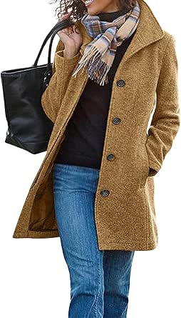 CHARTOU Women's Casual Thicken Wool Blend Stand Collar Single Breasted Pea Coat