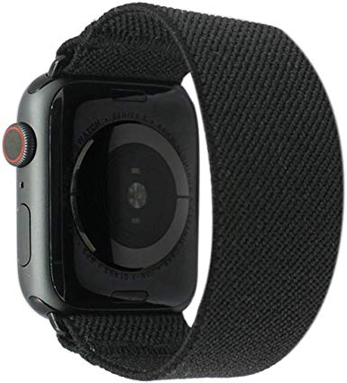 Tefeca Black Elastic Compatible/Replacement Band for Apple Watch 38mm 40mm 42mm 44mm (Black Adapter for 42mm/44mm Apple Watch, Wrist Size : 5.5-5.9 inch (L1))