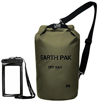 Earth Pak -Waterproof Dry Bag - Roll Top Dry Compression Sack Keeps Gear Dry for Kayaking, Beach, Rafting, Boating, Hiking, Camping and Fishing with Waterproof Phone Case