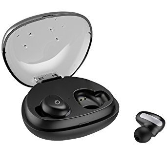 Bluetooth Headphones, ALWUP V4.2 True Wireless Stereo Earbuds, IPX5 Sweatproof Wireless Sports Earphones, Dual Mini Secure Fit Earbuds with Mic and Portable Charging Case (Black)