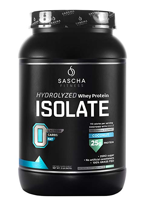 Sascha Fitness Hydrolyzed Whey Protein Isolate,100% Grass-Fed (2 Pounds, Coconut)