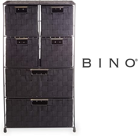 BINO Woven Strap 6 Drawer Storage Tower - Dark Grey - Vertical Dresser Storage Tower, Easy Pull Fabric Bins - Organizer Unit for Bedroom, Hallway, Entryway, Closets