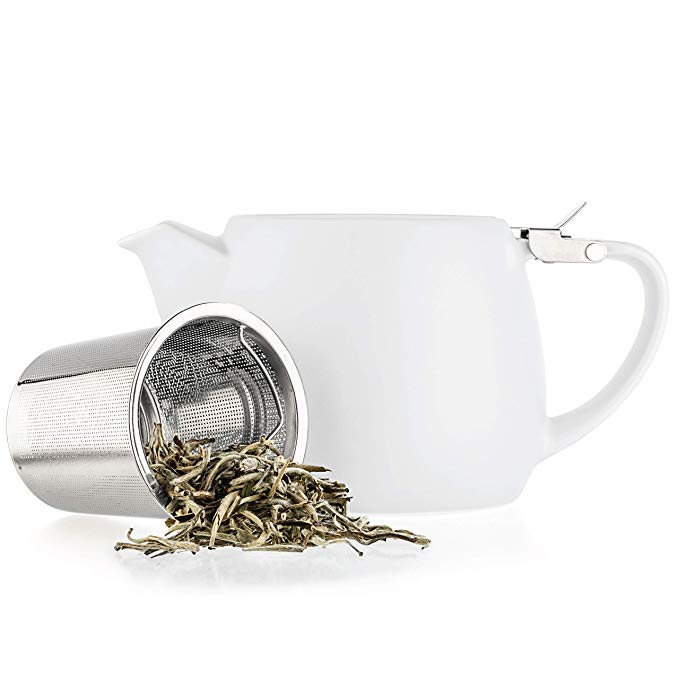 Tealyra - Pluto Porcelain Small Teapot White - 18.2-ounce (1-2 cups) - Matte Finish - Stainless Steel Lid and Extra-Fine Infuser To Brew Loose Leaf Tea - Ceramic Tea Brewer - 540ml