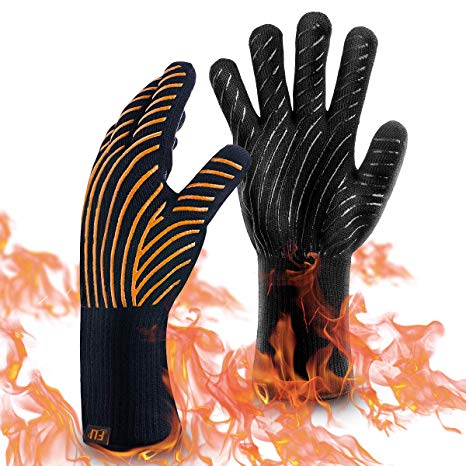 HolySpirit BBQ Grill Gloves, 1472°F Extreme Heat Resistant Food Grade Kitchen Oven Mitts, Fireproof for Smoker Baking Grilling, Welding, Cutting, Baking, M-Long (Yellow)