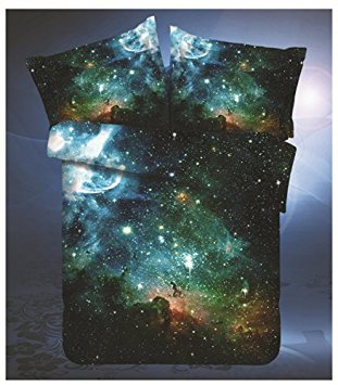 Sandyshow Galaxy Quilt Cover Galaxy Duvet Cover Galaxy Sheets Space Sheets Outer Space Bedding Set Fitted/Flat sheet with 2 Matching Pillow Cases Queen Size(Comforter Not Include) (Fitted Sheet, 2)