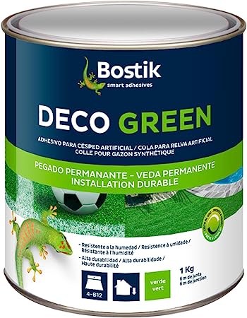 Bostik Colle Déco Green - Colle pour Gazon Synthétique Haute Durabilité – Tous Matériaux – Intérieur/Extérieur – Technologie MSP – Couleur : Vert – Fixation Discrète – Pot de 1 kg