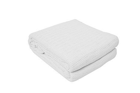 J & M Home Fashions Thermal Cotton Blanket, King/Queen, White