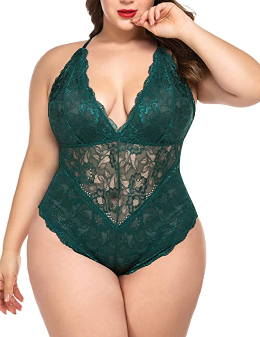 ELOVER Lingerie for Women Plus Size Lace Teddy Lingerie Bodysuit One Piece Babydoll