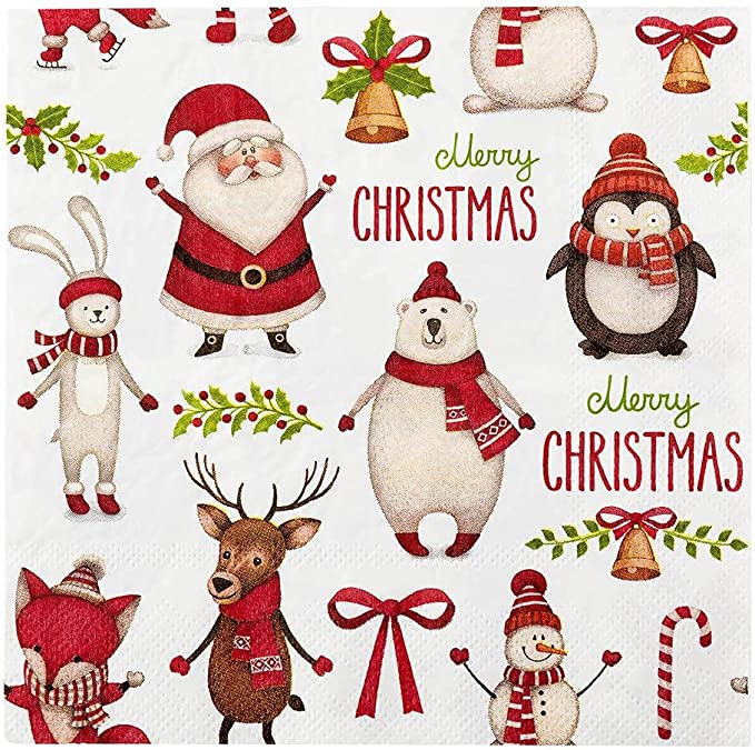 White Paper Luncheon Napkin - Merry Christmas - 13" x 13" - 20 count box - Restaurantware