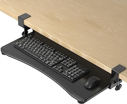 suptek Keyboard Tray Under Desk Pull Out with C Clamp Mount, Computer Keyboard & Mouse Tray, 25.6 (30 Including Clamps) x 11.8 inch Slide-Out Platform Computer Drawer for Typing, Black, DSF1