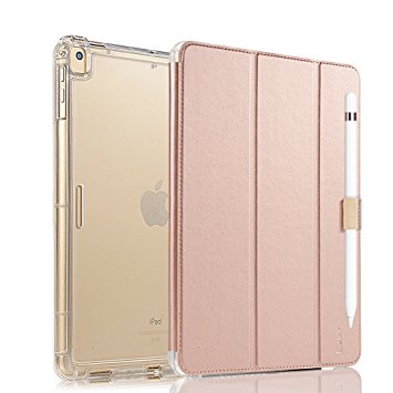 Vanctec for iPad Pro 12.9 Cover, iPad Pro 12.9 Case, Apple New iPad Pro 12.9 Inch 2017 Folio Smart Folio Stand Protective Heavy Duty Rugged Impact Armor Cases with Apple Pencil Holder, S-Rose Gold