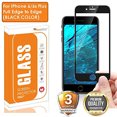 OpenTech® Edge to Edge Tempered Glass Screen Protector for Apple iPhone 6 Plus / 6s Plus with Installation kit (Black Color)