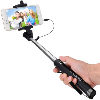 Selfie StickLIANSING Compact One-piece U-Shape Cable Control Extendable Wired Self-portrait Monopod with Remote Shutter for iPhone55S66S Samsung all other Android Smartphoneeasy to carry Black
