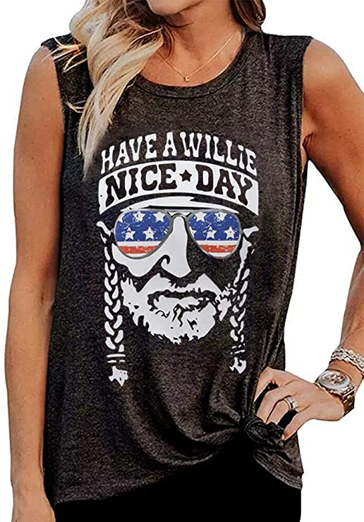Have A Willie Nice Day Tank Tops Womens Vintage Country Music Sleeveless T Shirt Summer Cute Letter Graphic Tee