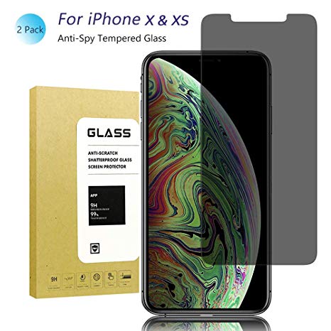 [2-Pack] for iPhone X & iPhone Xs Privacy Anti-Spy Tempered Glass Screen Protector,WolfGen Full Coverage[9H Hardness][Anti-Scratch] Tempered Glass Screen Protector for iPhone X & iPhone Xs(Black)