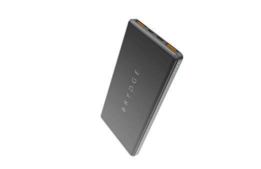 Brydge 5000mAh Power Bank. Portable Battery Charger with 2 Quick Charge Ports & 3A in/Out w/USB Type-C for iPhone, iPad, Samsung Galaxy Phones.