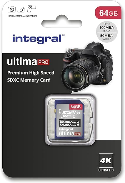 Integral 64GB SD Card 4K Ultra-HD Video High Speed SDXC V30 UHS-I U3 Class 10 Memory Card up to 100MB/s, Color May Vary