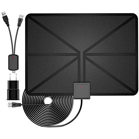 TV Antenna Indoor Digital Antenna - Amplified HDTV Antenna 60 Mile Range Support 4K 1080P, VHF UHF Freeview Channels with Detachable Amplifier, Power Adapter and 13.2ft Longer Coax Cable