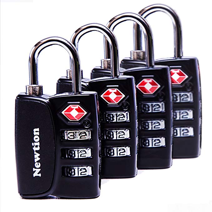 Newtion TSA Approved Luggage Travel Locks,Open Alert Indicator,3 Digit Combination Padlock Codes with Alloy Body for Travel Bag (Black 4Pack)