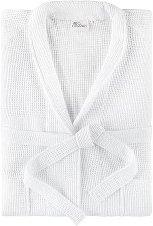 Whisper Organics Soft Waffle Bathrobe - GOTS and Fairtrade Certified 100% Organic Cotton Bath Robe - Unisex Men & Women