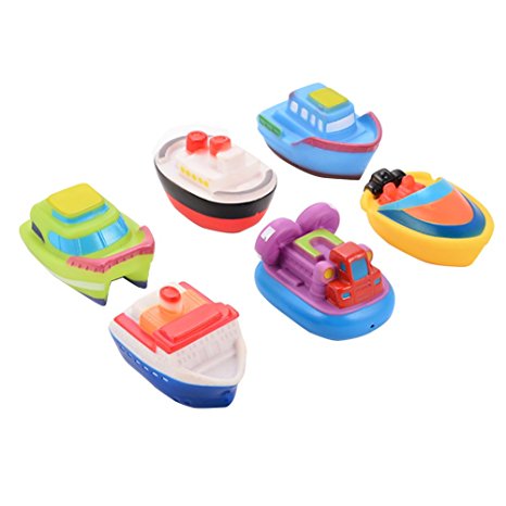ThinkMax Floating Boat Squirting Bath Toy Rubber Baby Bath Toys (6-Piece)